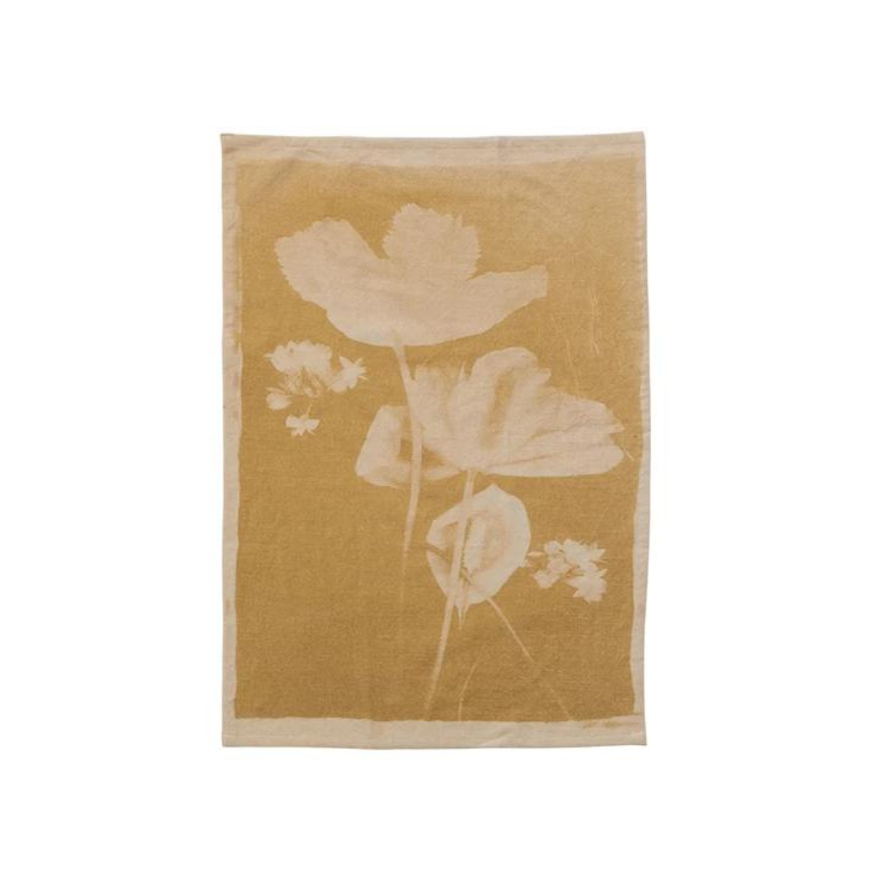 Mustard Floral Printed Tea Towel - 2 styles